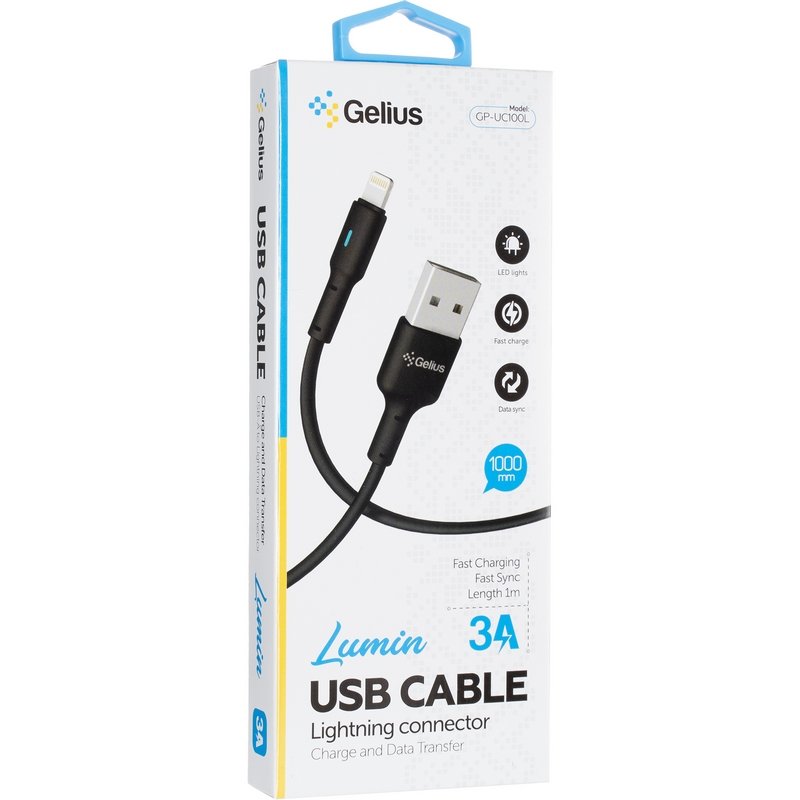Кабель USB Gelius Lumin Lamp GP-UC100L USB-A to Lightning (1m) (18W) Black