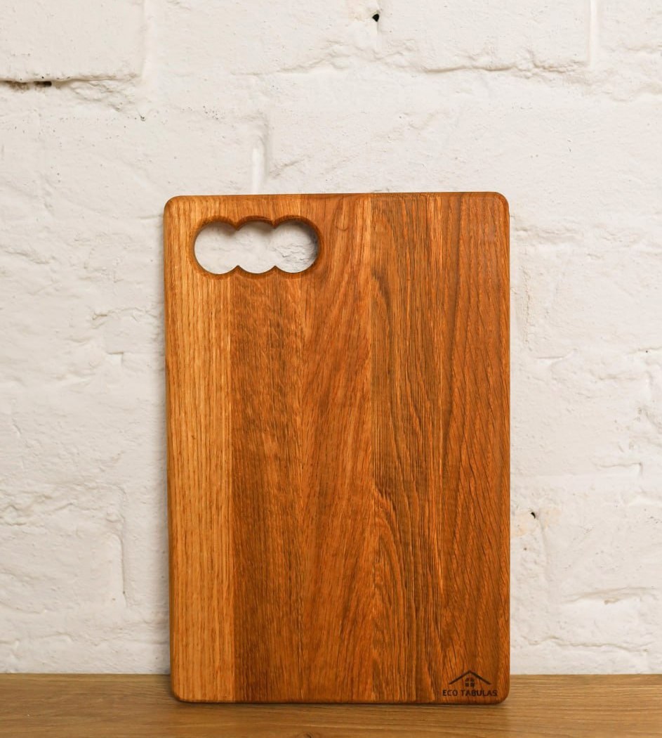 Кухонна дерев’яна дошка з трьома отворами велика 300*200*17 мм