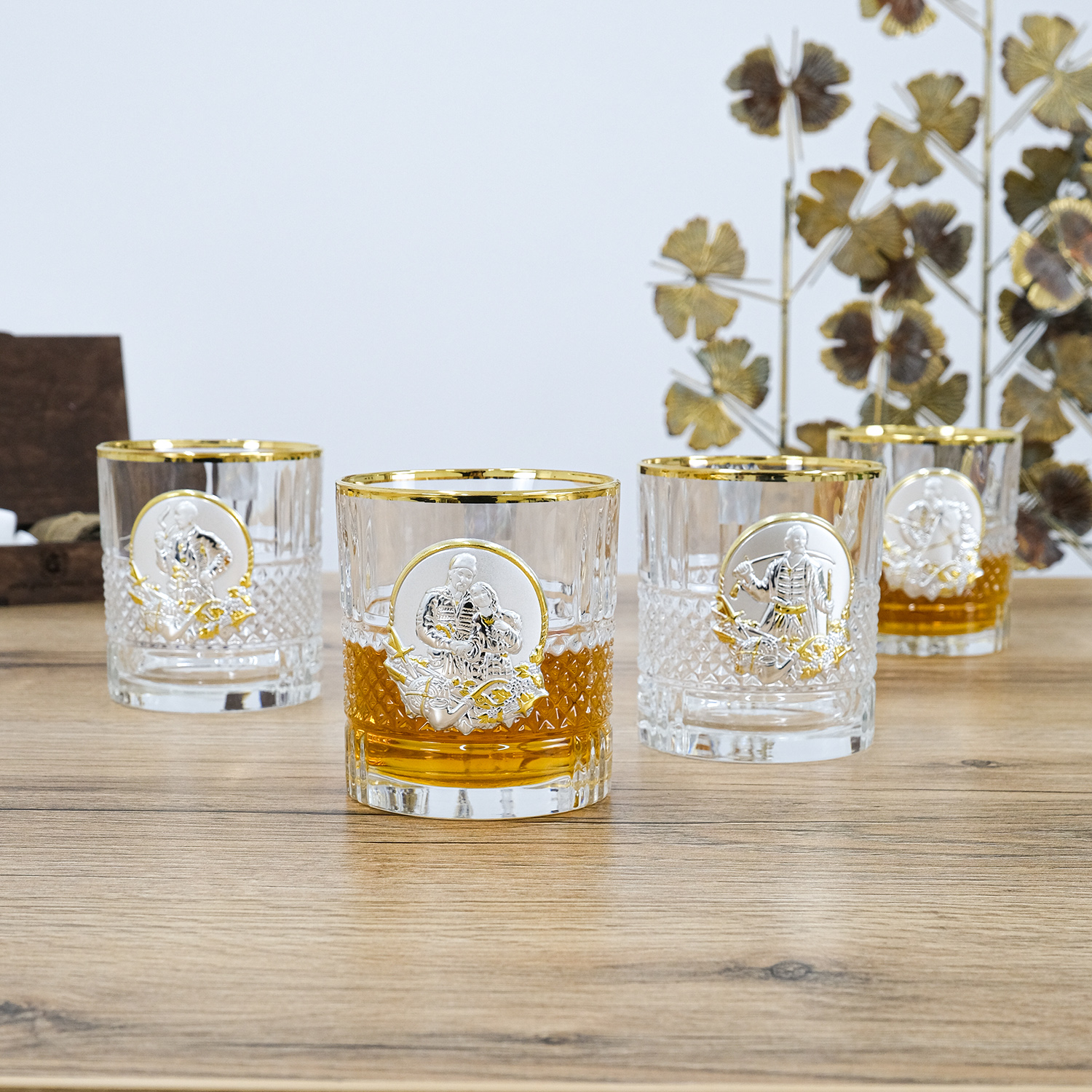 Набор стаканов для виски «Казаки» 360 мл хрусталь, позолота, GPB6KOZ1GG