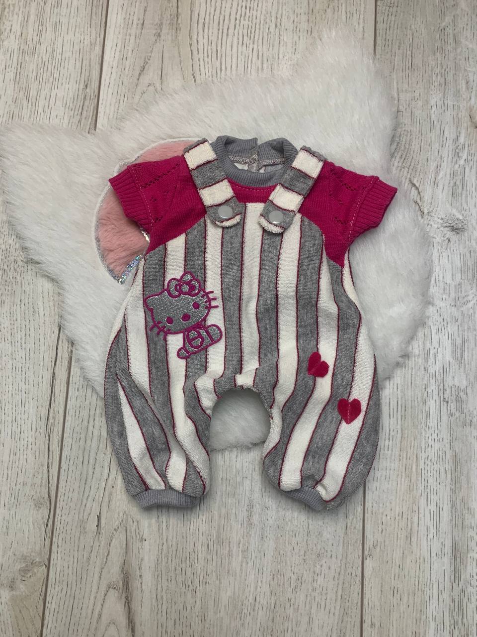 Смугастий комбінезон з вишивкою Hello Kitty для ляльки