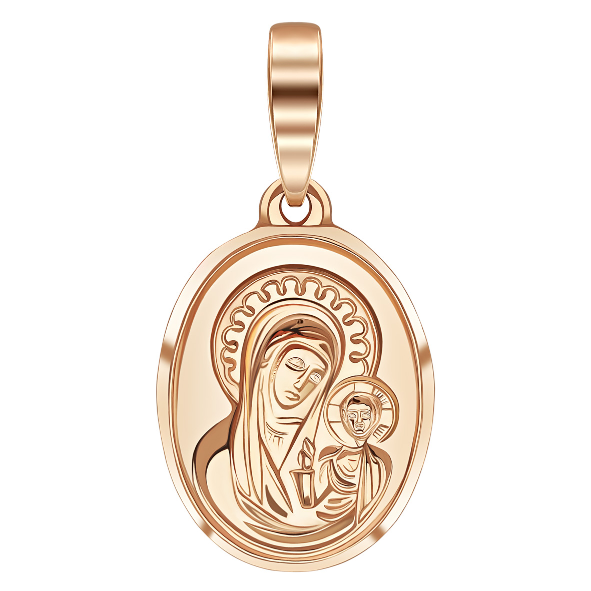 Religiöser Anhänger „Kasaner Muttergottes“ aus 585er Rotgold – ein symbolträchtiges Schmuckstück mit besonderer Bedeutung.