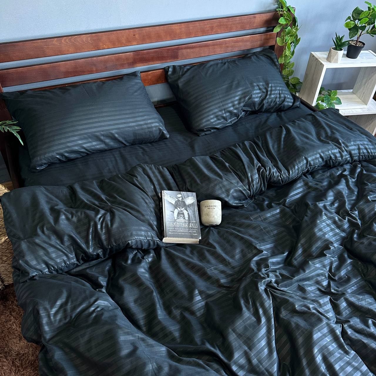 Постільна білизна в смужку Soft Чорний полісатин