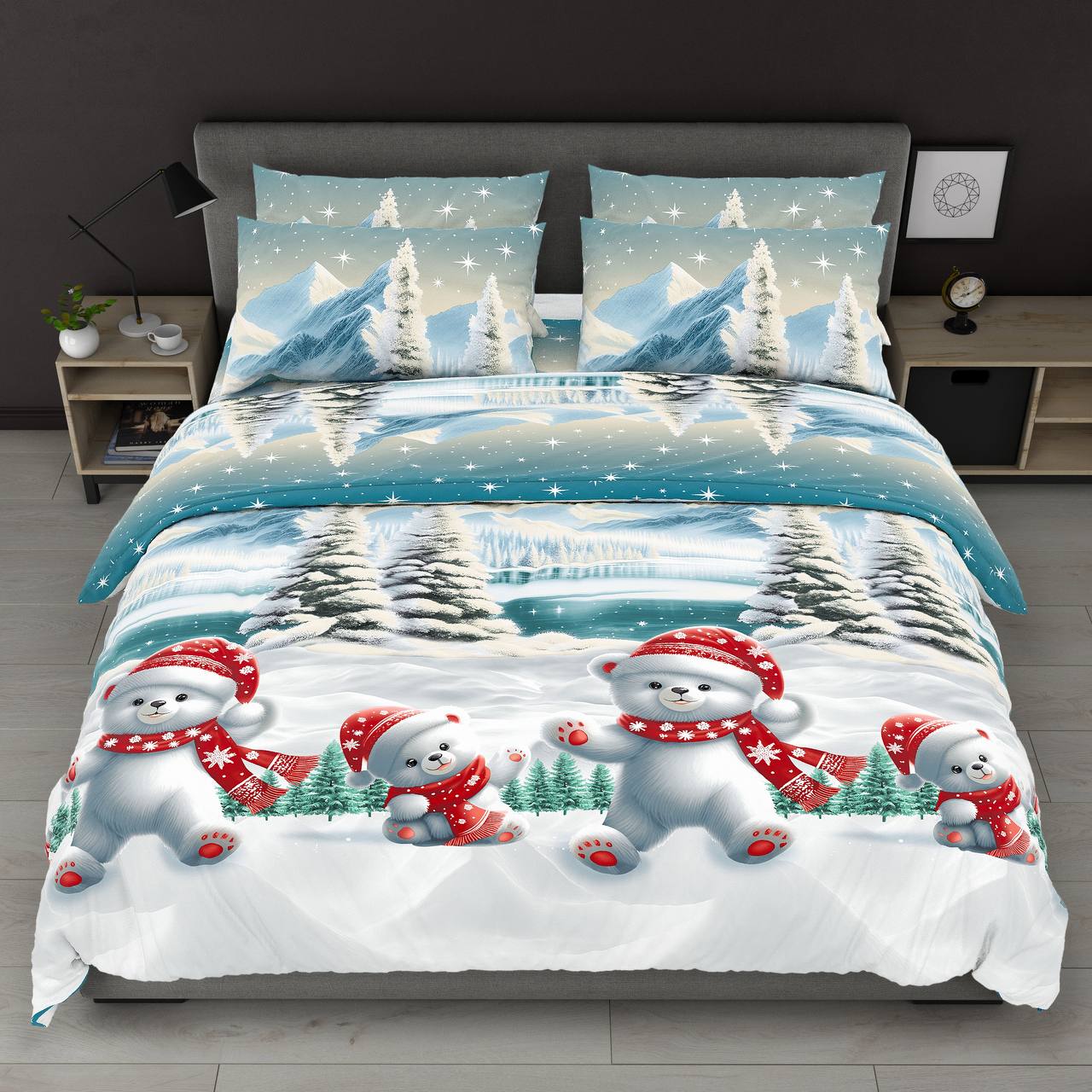 Постільний комплект Матова 100% бавовна Білі ведмеді