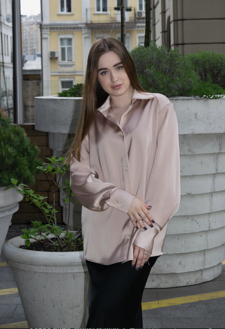 Класична сорочка з дабл-шовку чорна