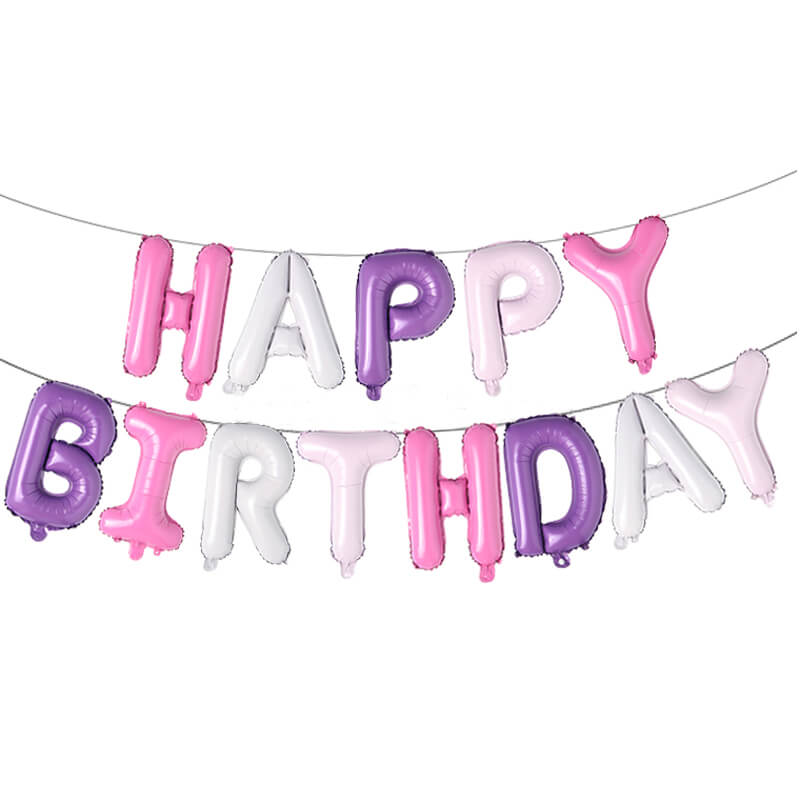 Кулі-літери "Happy birthday" рожево-бузкові мікс