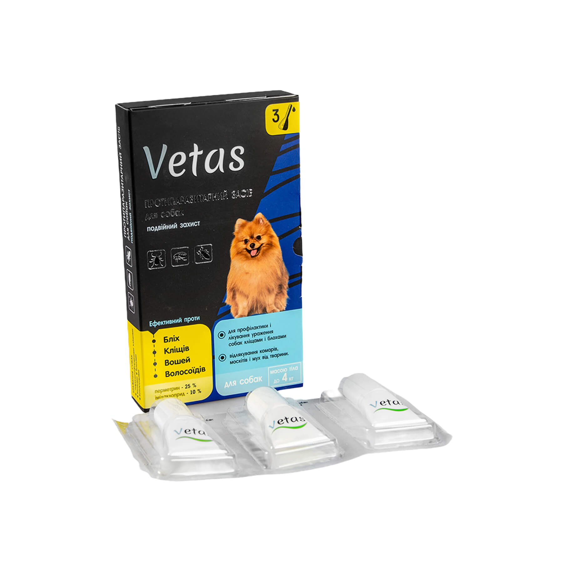 Краплі Ветас інсектоак. для собак до 4 кг,0.6 мл № 3