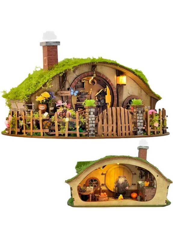 Букнук "Хатина Хобіта" DIY Book Nook Kit "The Magic Ring House" Набір для книжкового куточка 3D пазли Дерев'яний Конструктор