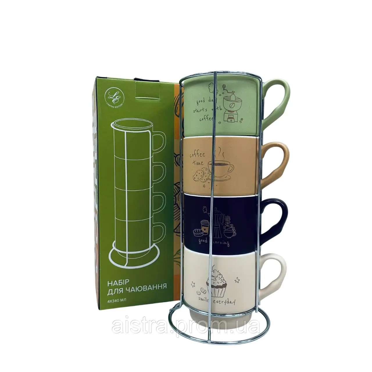 Чашка Limited Edition MORNING COFFEE /НАБІР/4×340 мл на мет. підст