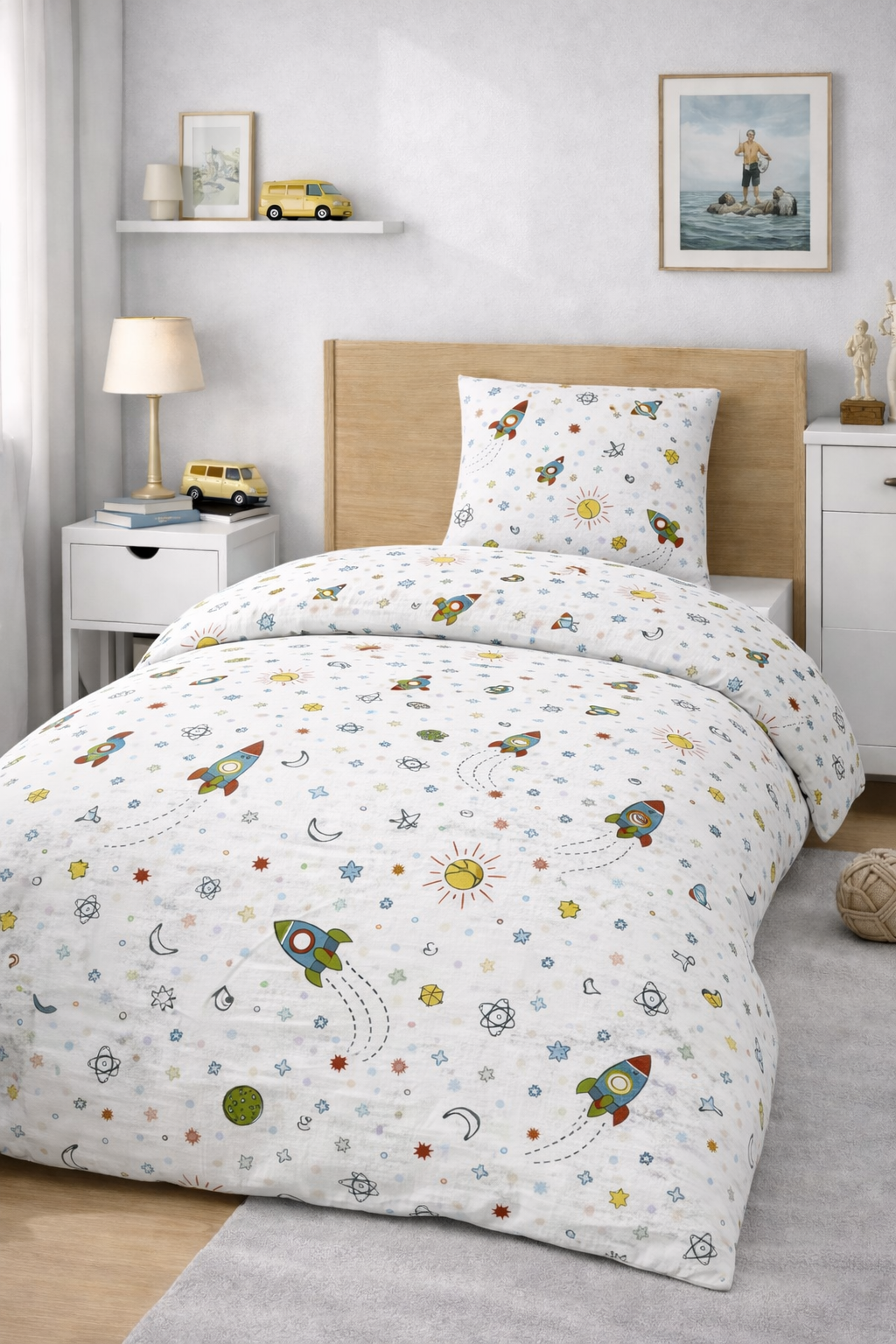 Постільна білизна для хлопчиків ранфорс прінт  "Ракети"
