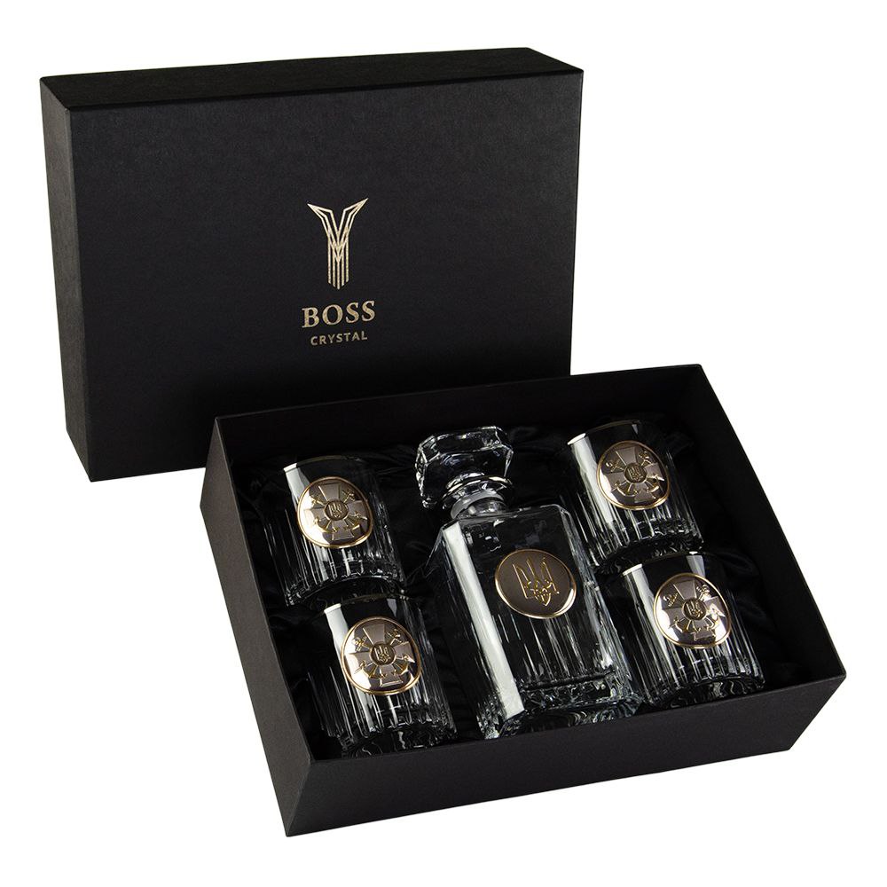 Набір для віскі Штаб ВМФ – графін і 4 келихи з платиною, серія військово-морський флот, GPB5VMF2PG