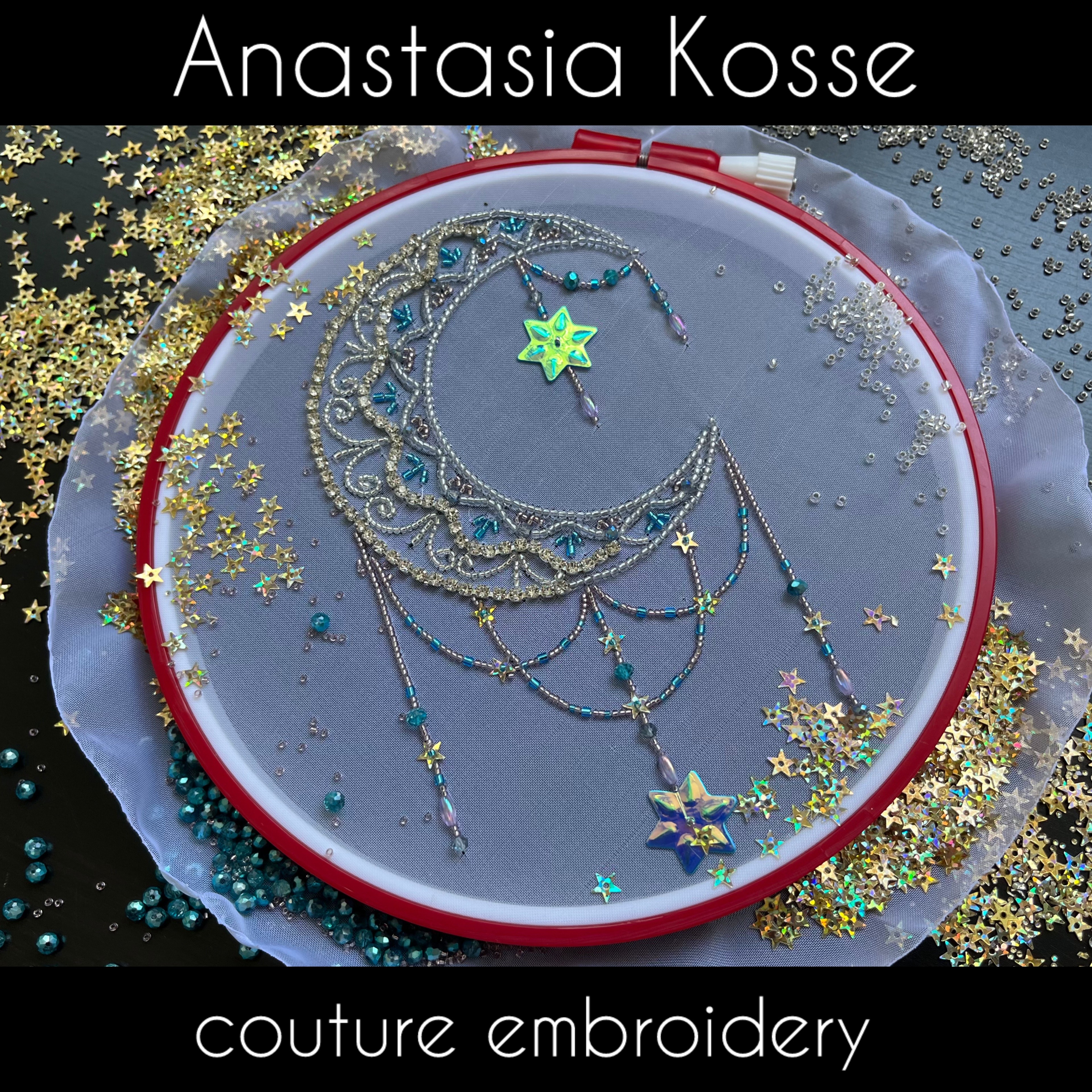 Tambour embroidery kit №13 for beginner Silver Moon