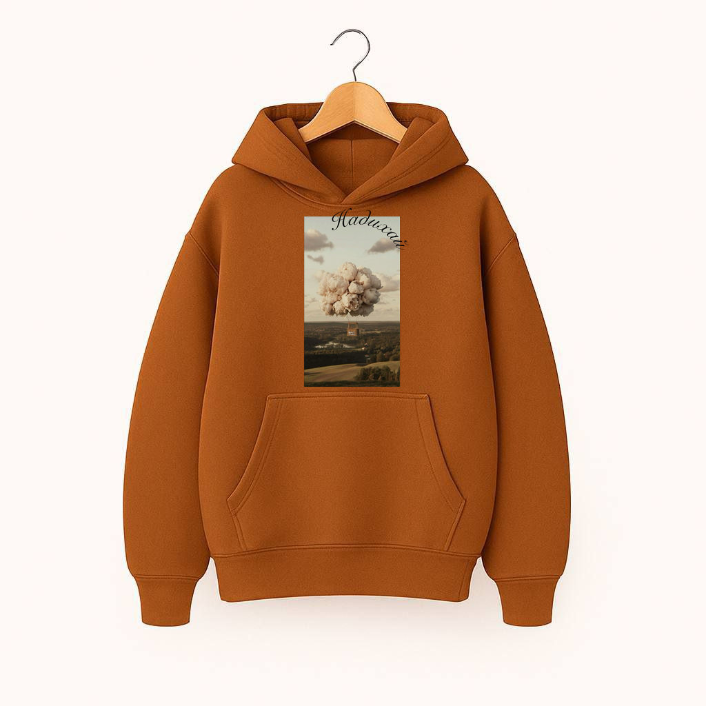 ХУДІ УТЕПЛЕНЕ ОВЕРСАЙЗ КОРИЧНЕВЕ З ПРИНТОМ 