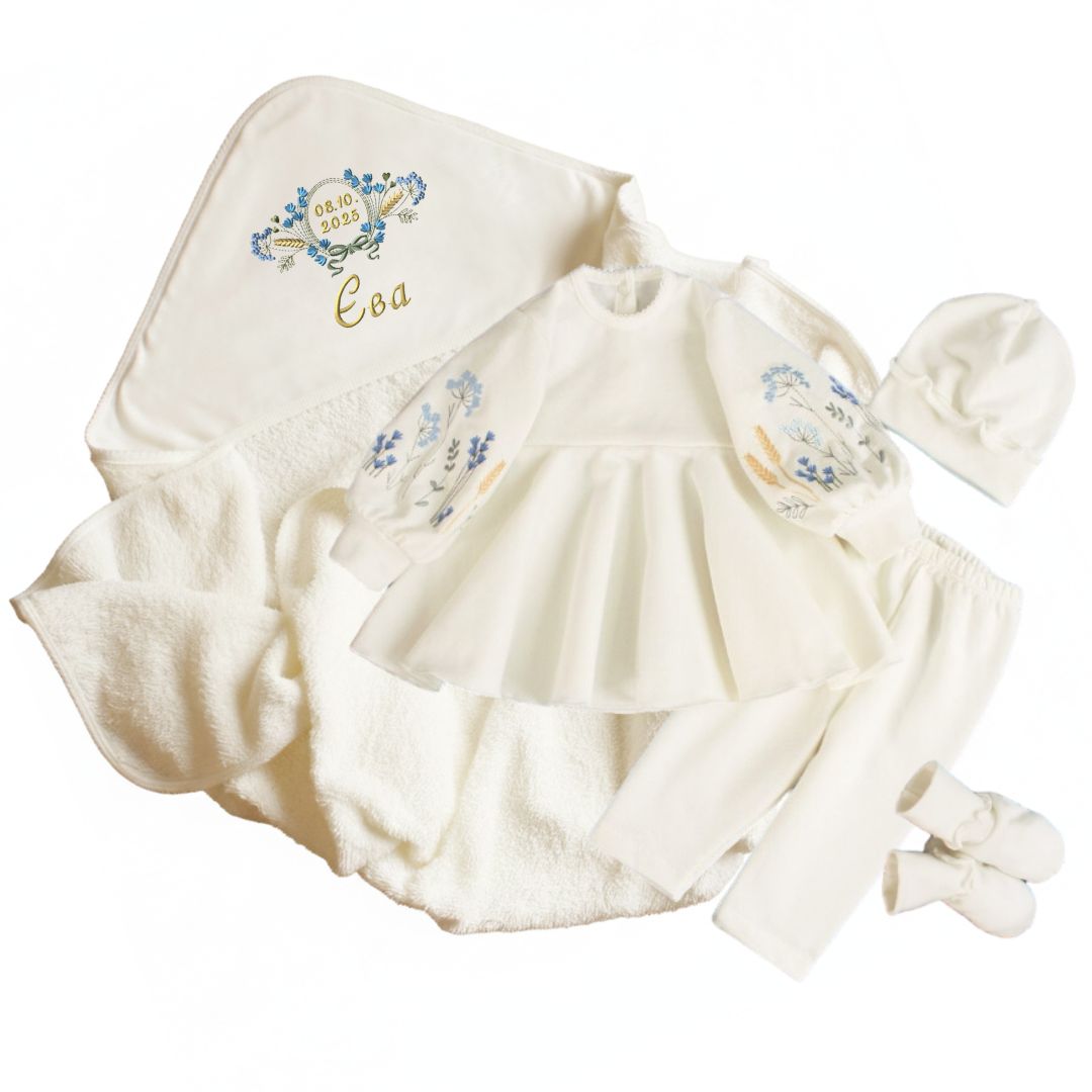 Комплект для хрещення з крижмою у молочному кольорі