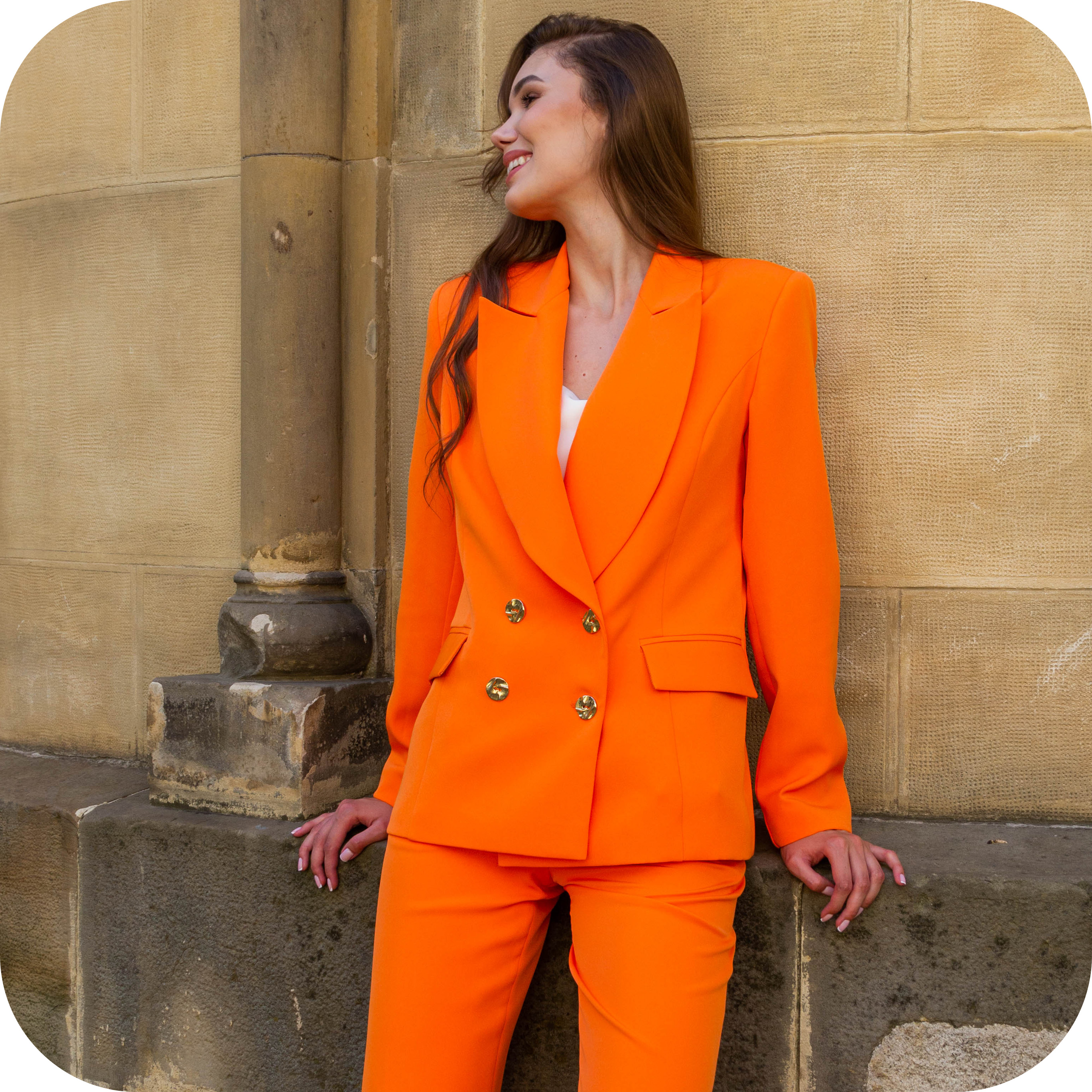 Double-breasted orange suit