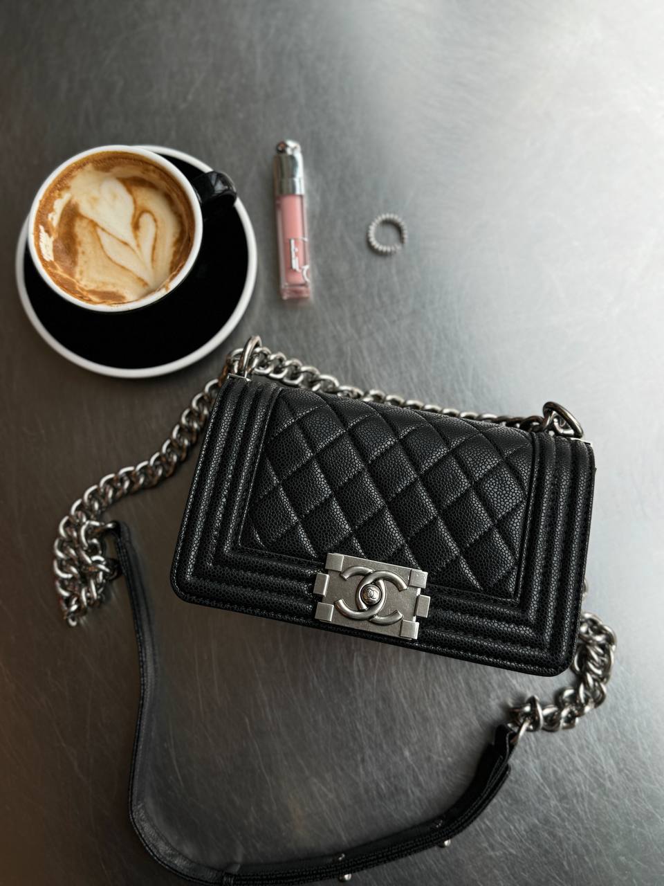 Chanel Boy Black/Silver Caviar RHW Mini