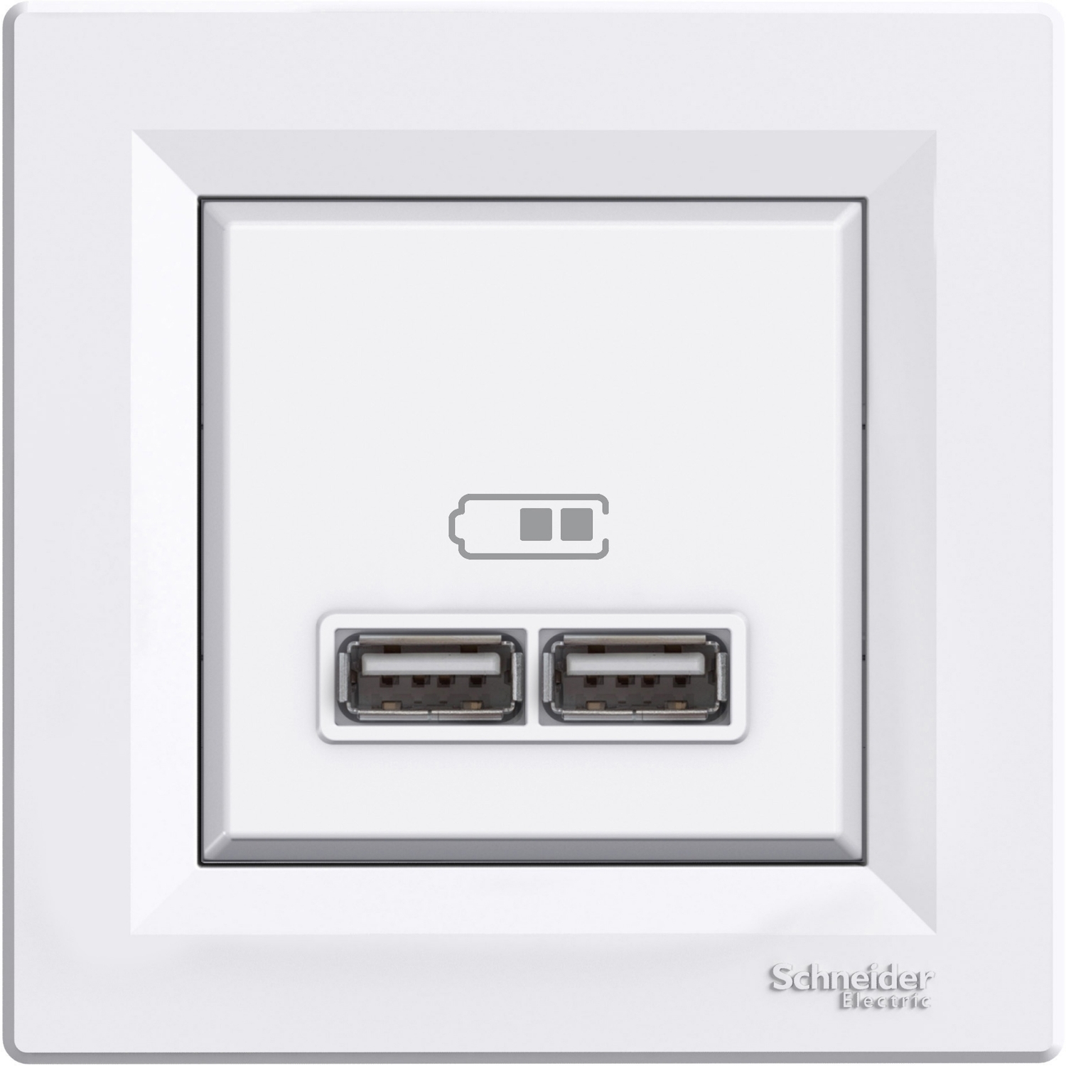 Розетка USB, 2 виходи 2.0, 5V-DC, макс 2.1A,  Asfora (2 кольори)