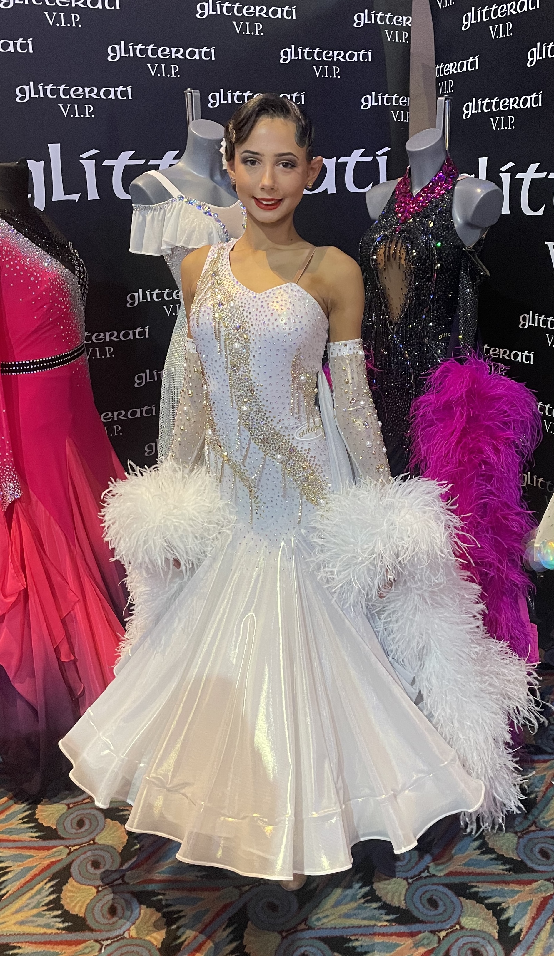 White / gold ballroom gown