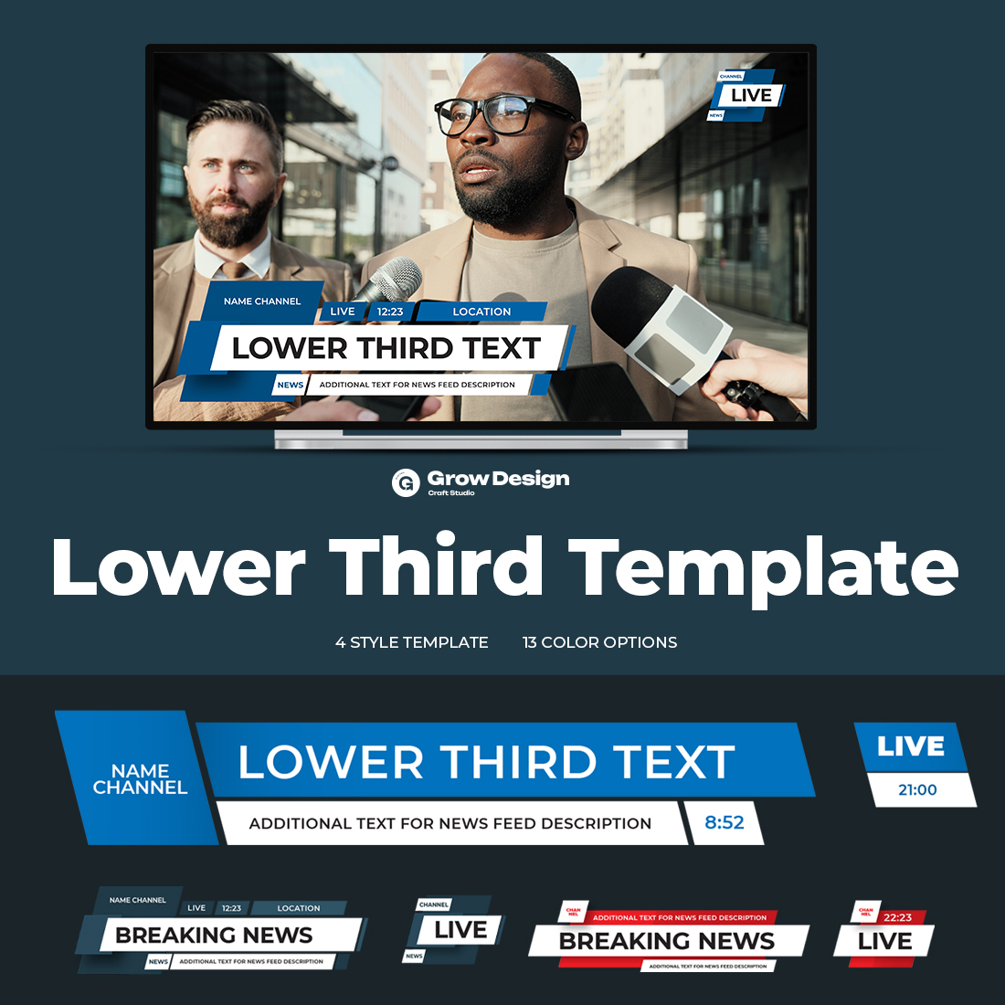 Lower Thirds Template for TV channel, YouTube, online broadcasts