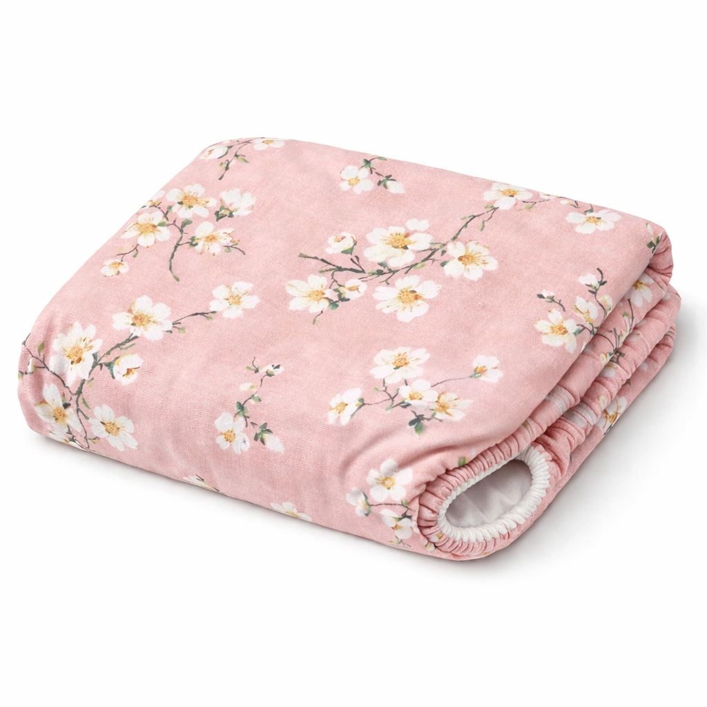 Простирадло на гумці ранфорс принт "Букети дрібних  квітів на рожевому"