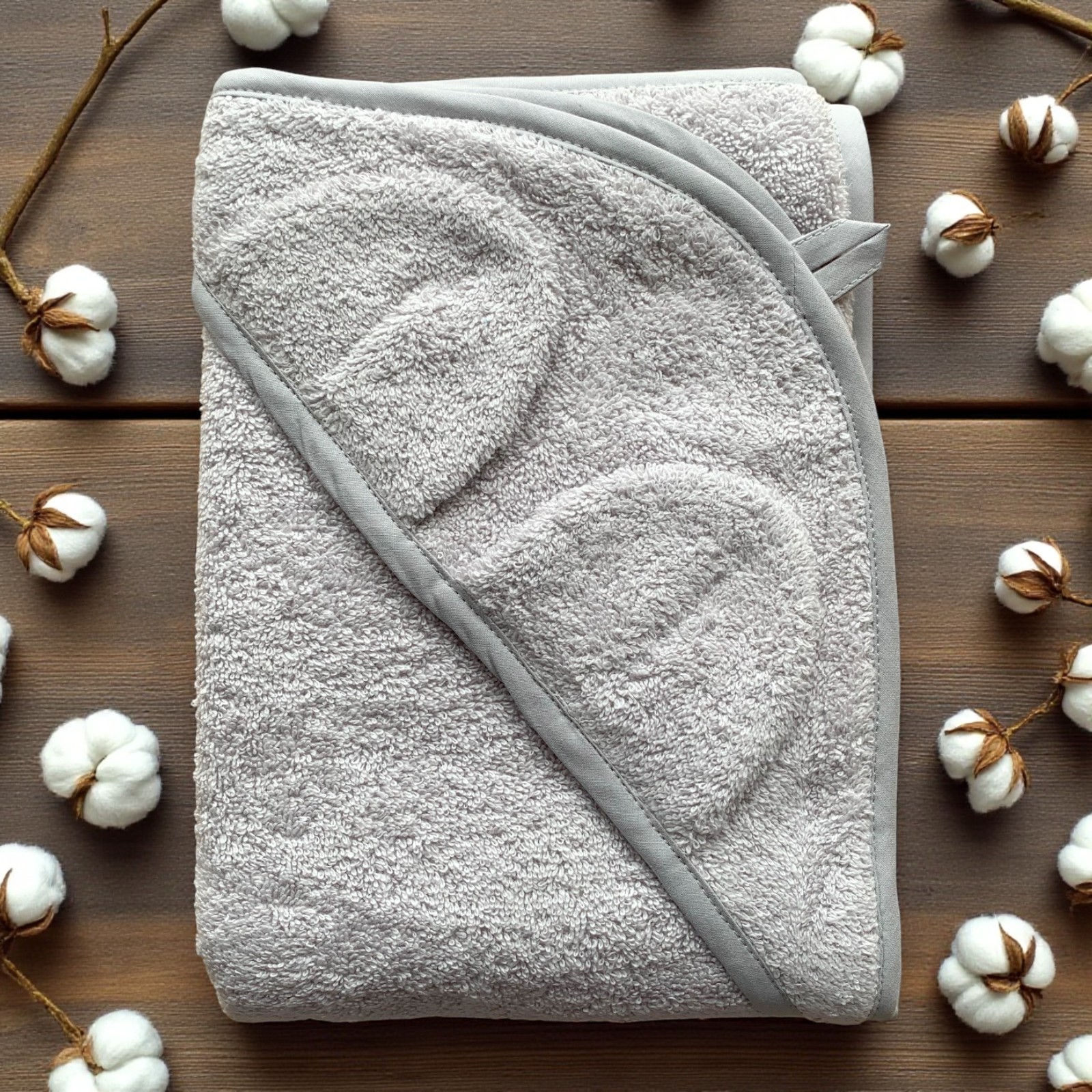 Рушник кутик з вушками махровий 80 х 75 см сірий