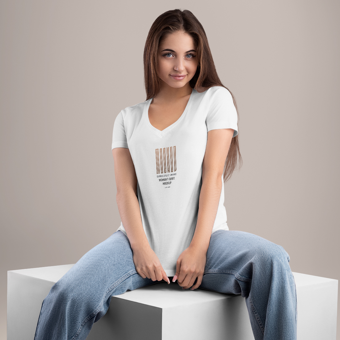 4 Mockup Woman V-Neck T-Shirt with a Chest Pocket