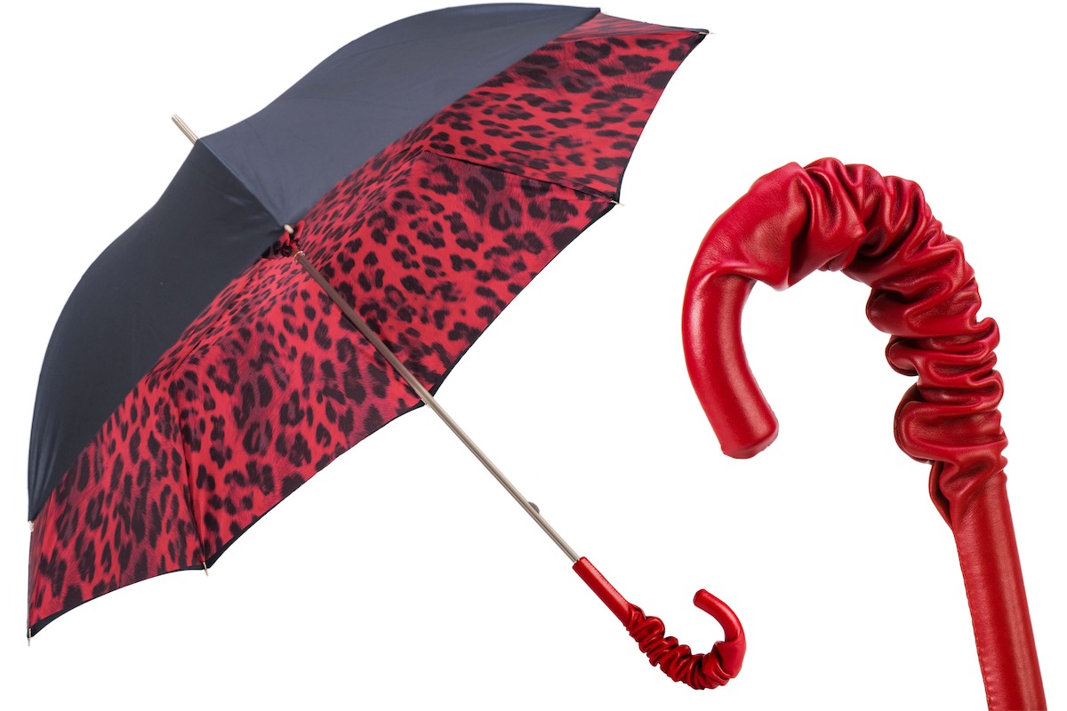 Парасолька Pasotti «Red Leopard» — італійська ручна робота, ручка зі скрученої шкіри