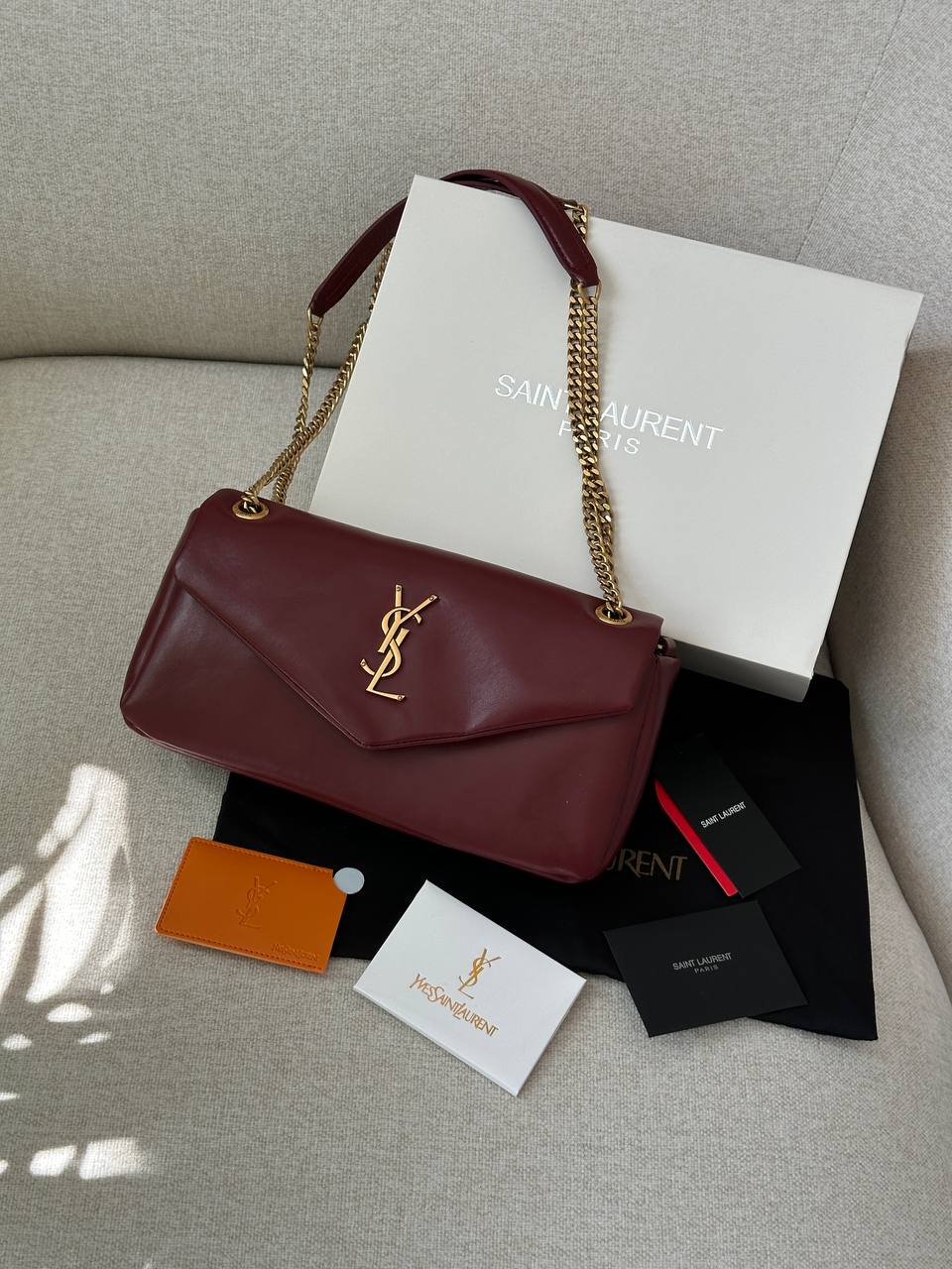 YSL Yves Saint Laurent Calypso In Plunged Lambskin Burgundy