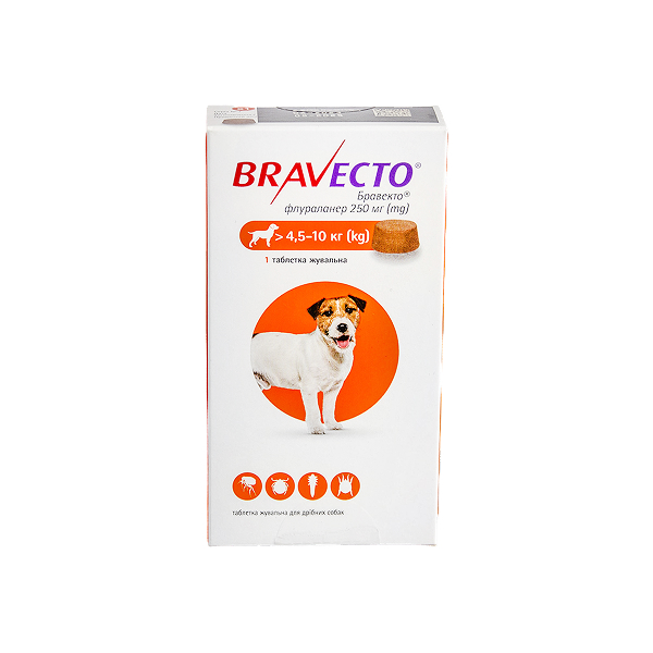 Бравекто 1 таб. на  4,5-10кг, 250мг (захист від бліх і кліщів)