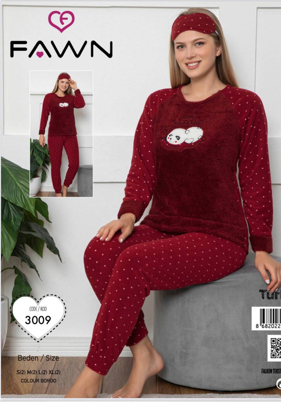 Піжама жіноча "Панда" бордовий махрова розмір М