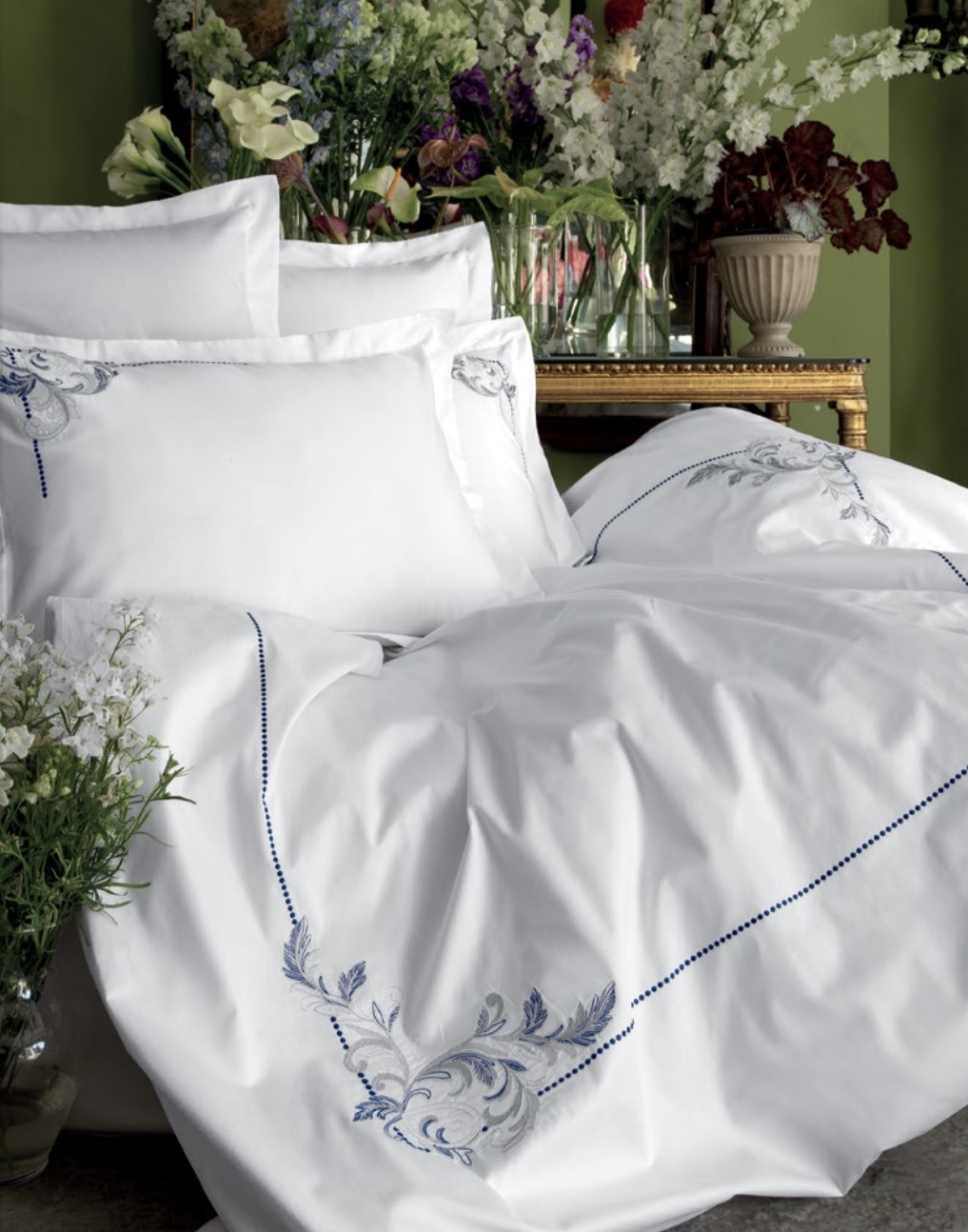 Комплект постільної білизни з рюшами Issimo Home Voyant Blue сатин делюкс вишивка