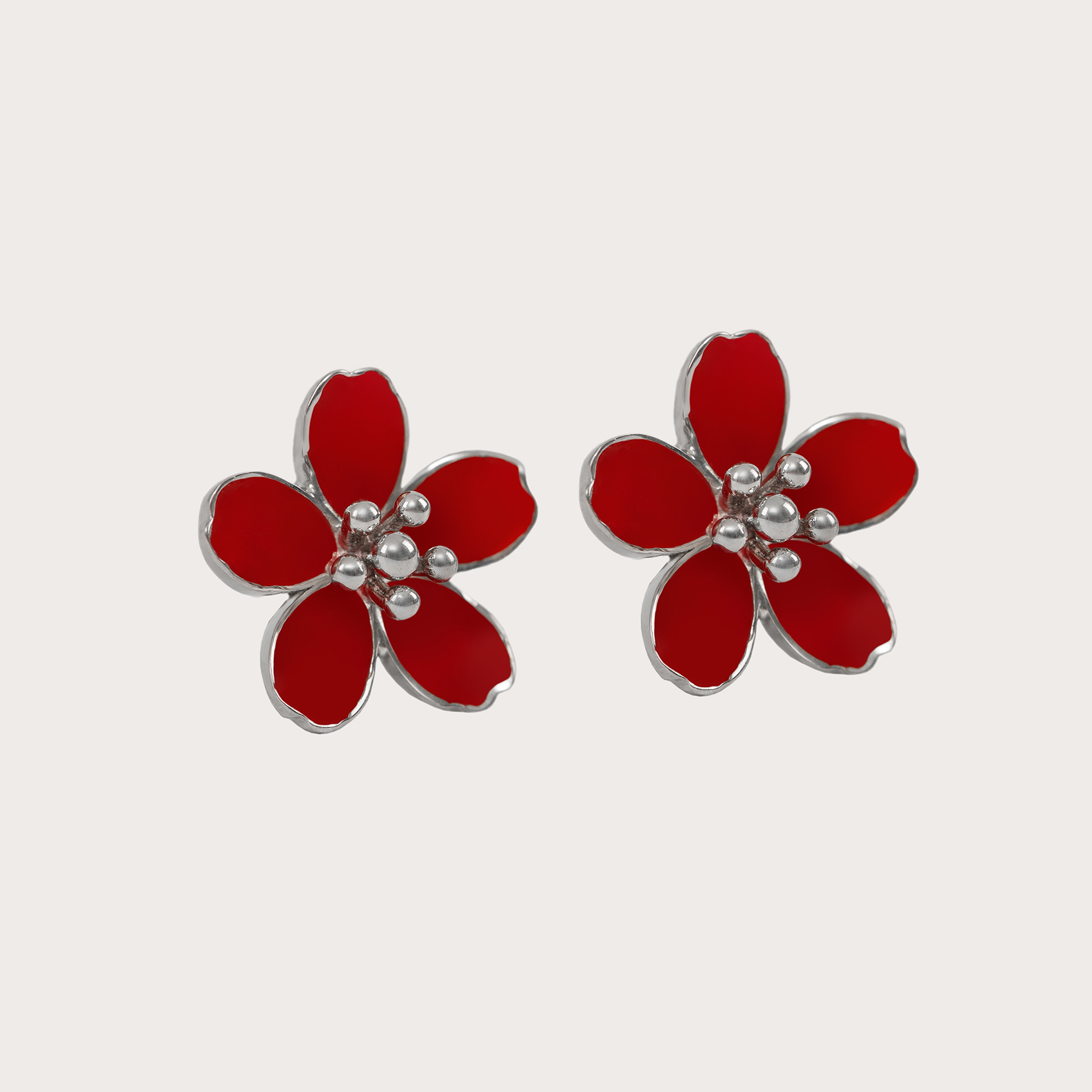 Сережки Цвіт вишні з червоною емаллю