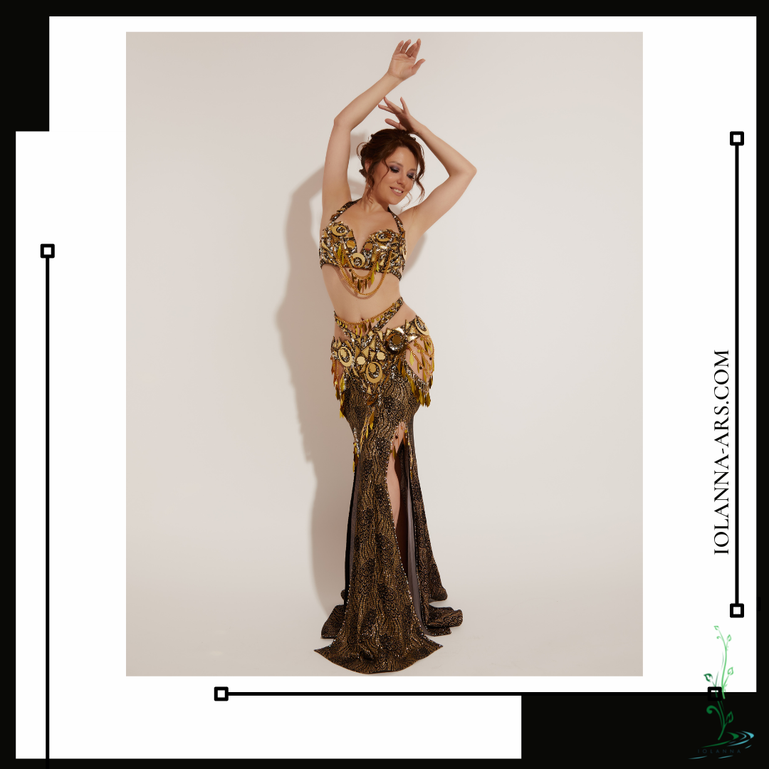 Gold belly dance costume with circles