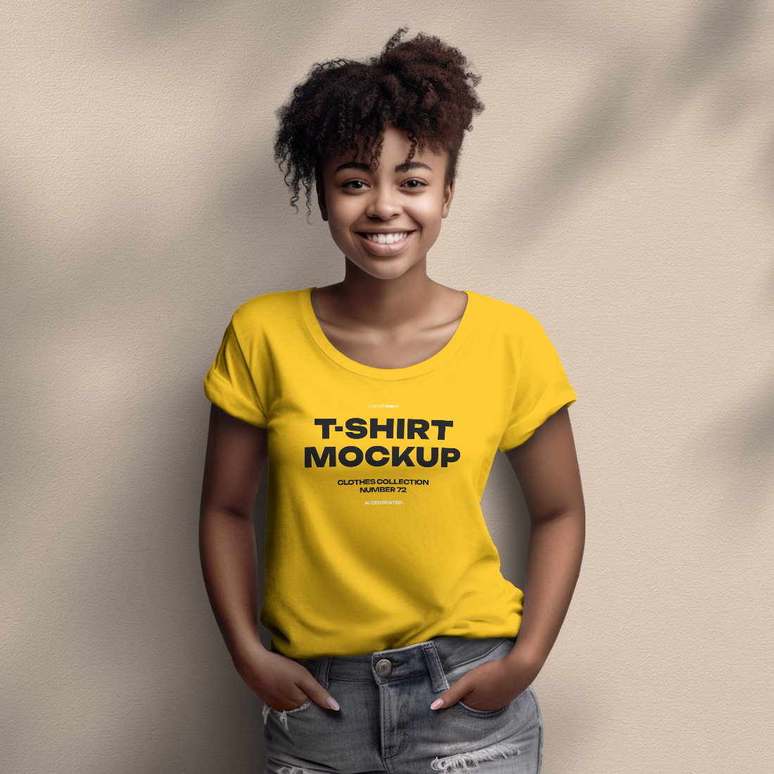 3 T-shirt Mockups on 3 Different African American Women. Generated Ai