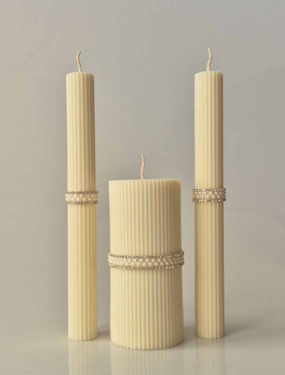 Сімейне вогнище з бджолиного воску з подвійними перлинами та стразами