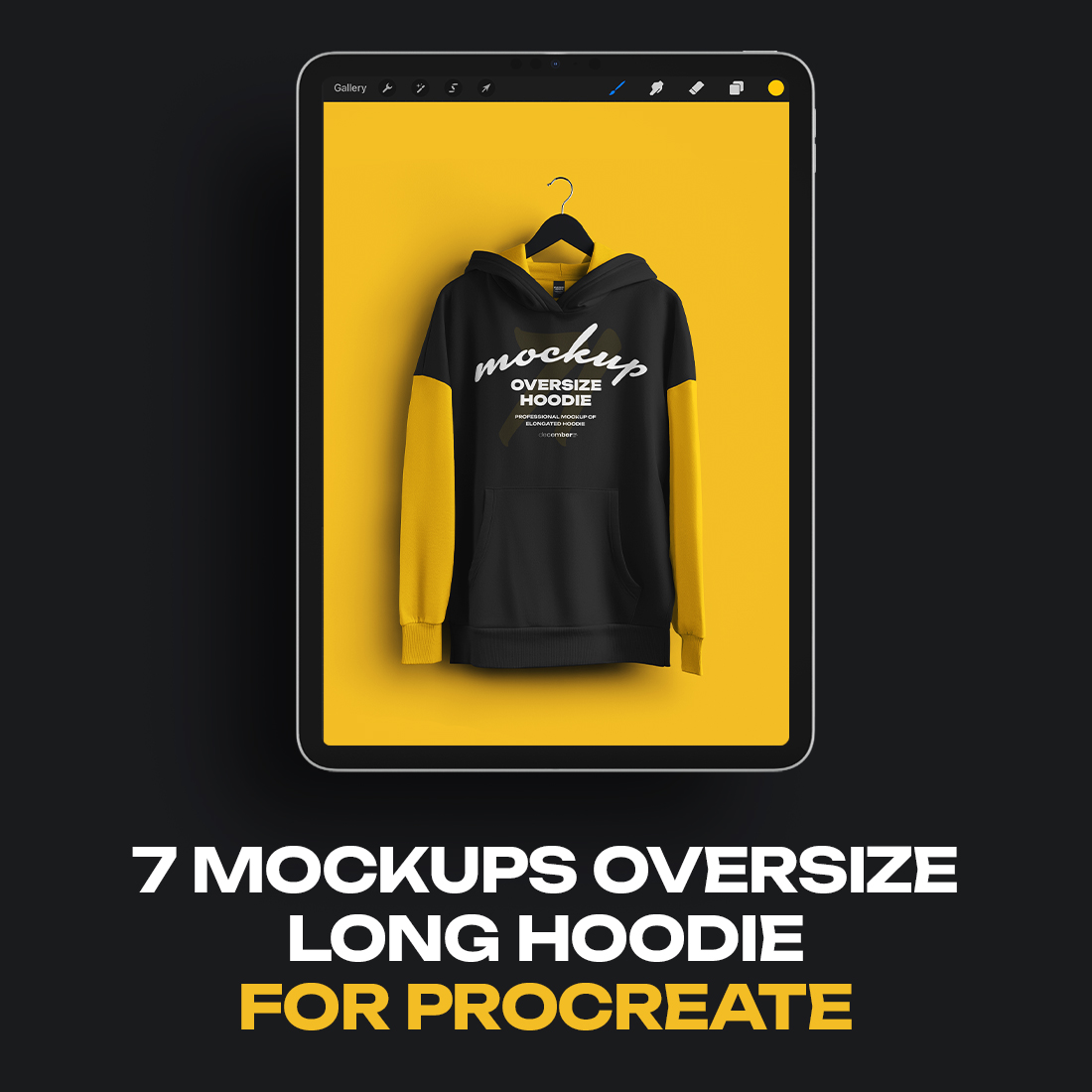 7 Mockups Oversize Long Hoodies For Procreate on iPad