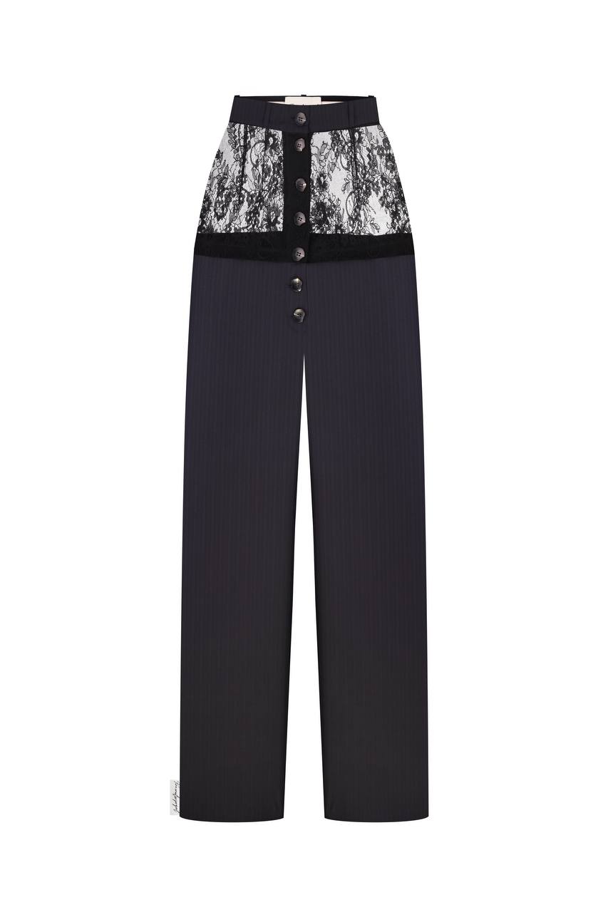 Wool trousers with lace inserts