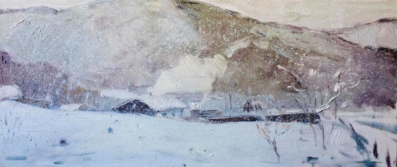 It snowed in Vyzhnytsia, 2019, 30х70 sm, oil on canvas