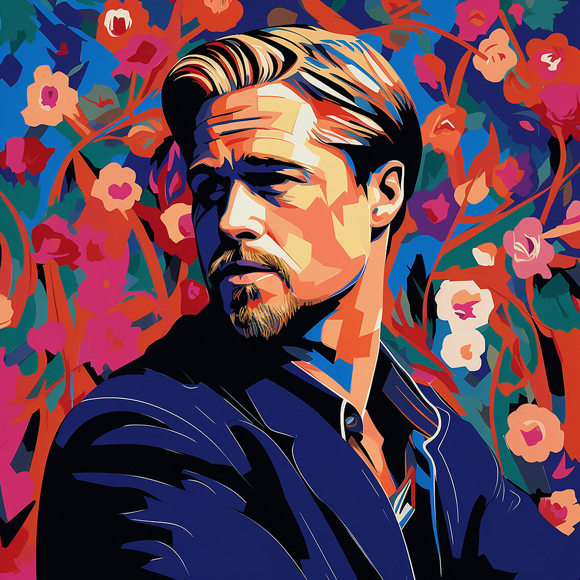 Portrait of Brad Pitt, 80x80 cm, original acrylic painting on canvas