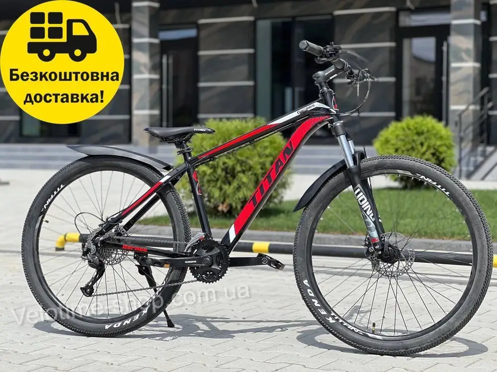 Велосипед Titan 27,5" Germes 2021 Рама-17" Чорно-сірій + Підніжка Червоний