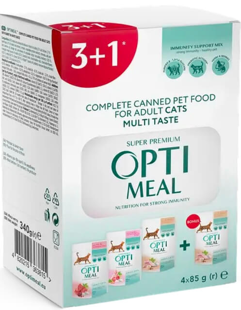 Оптіміл Акція Набір паучі для котів (телятина,ягня,кролик) 3+1