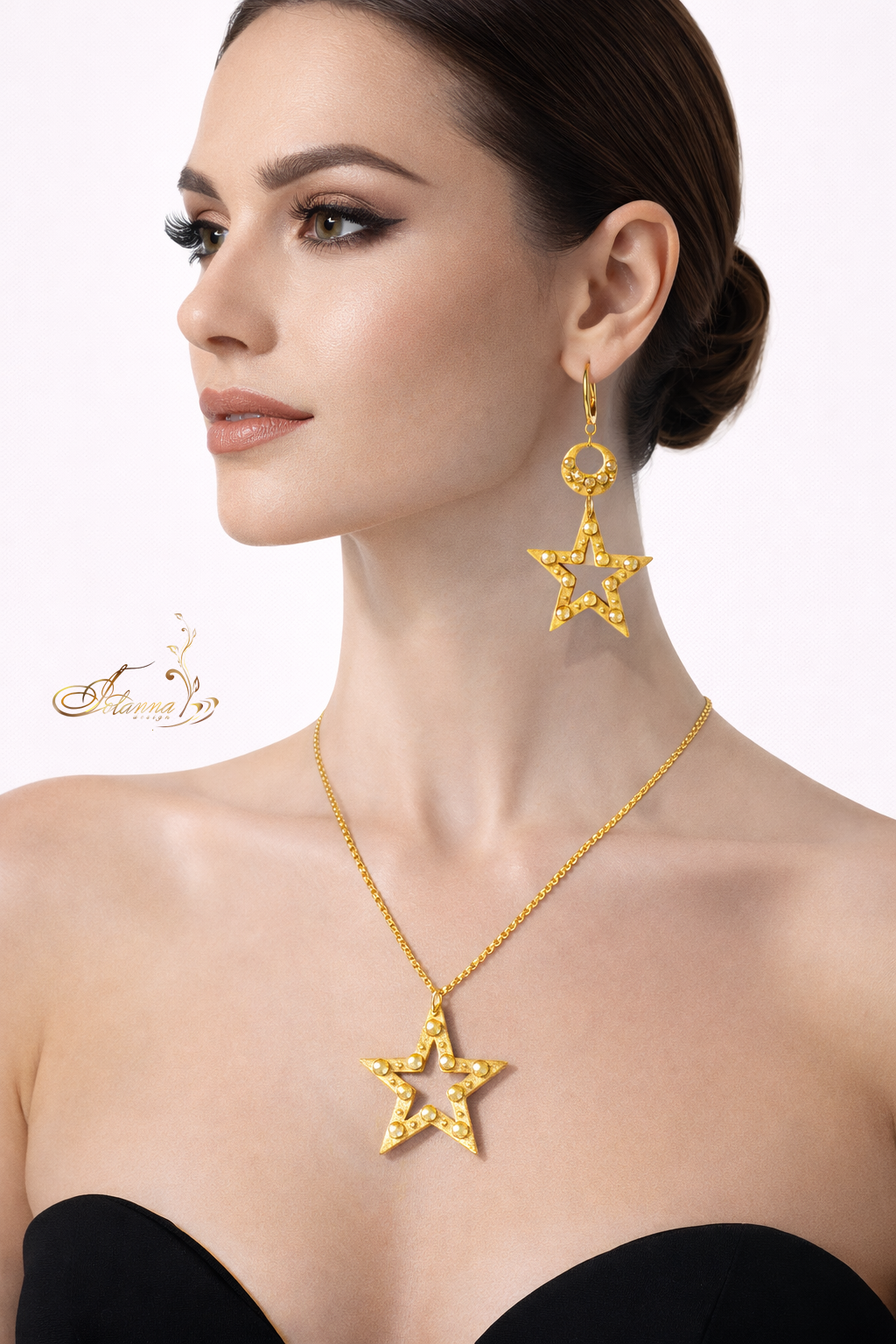 Stars crystal 3d printed earrings and necklace