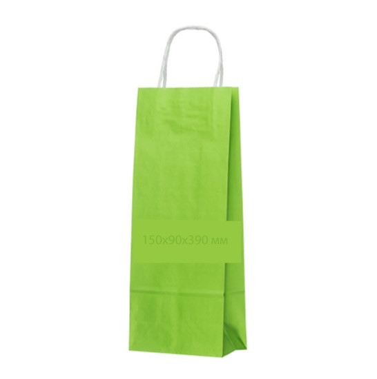 Пакет паперовий 150х90х390 з крученими ручками салатовий, упаковка 100 шт 004200289