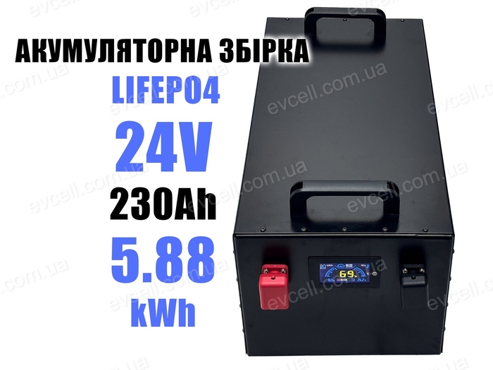 24в Акумуляторна збірка LiFePo4 з BMS на 5.88квт 24v 8s 230Ah