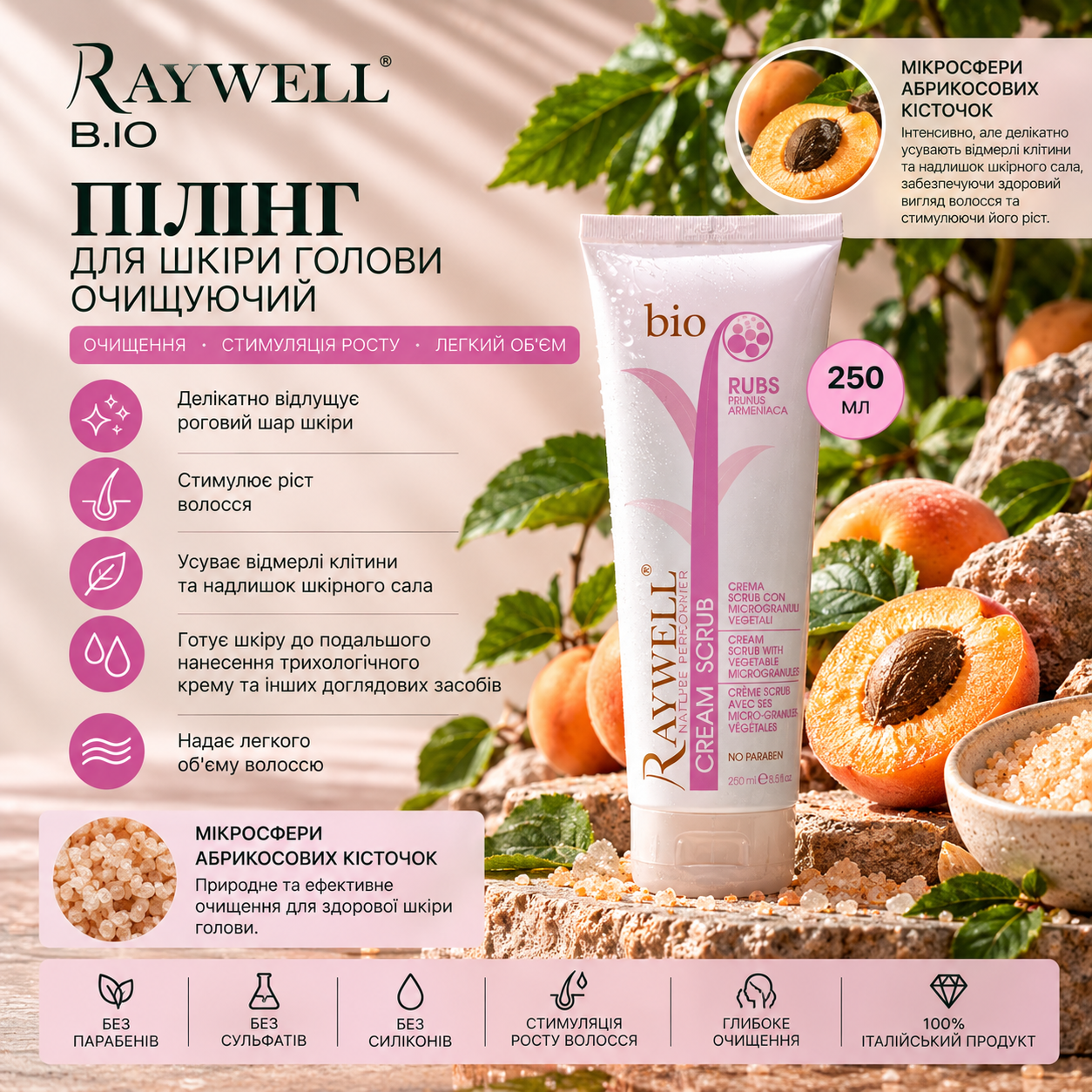 Пілінг для шкіри голови очищаючий Raywell bio RUBS