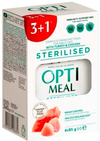 Оптіміл Акція Набір паучі для стер. та кастр. котів з індичкою та курячим філе  (3+1)