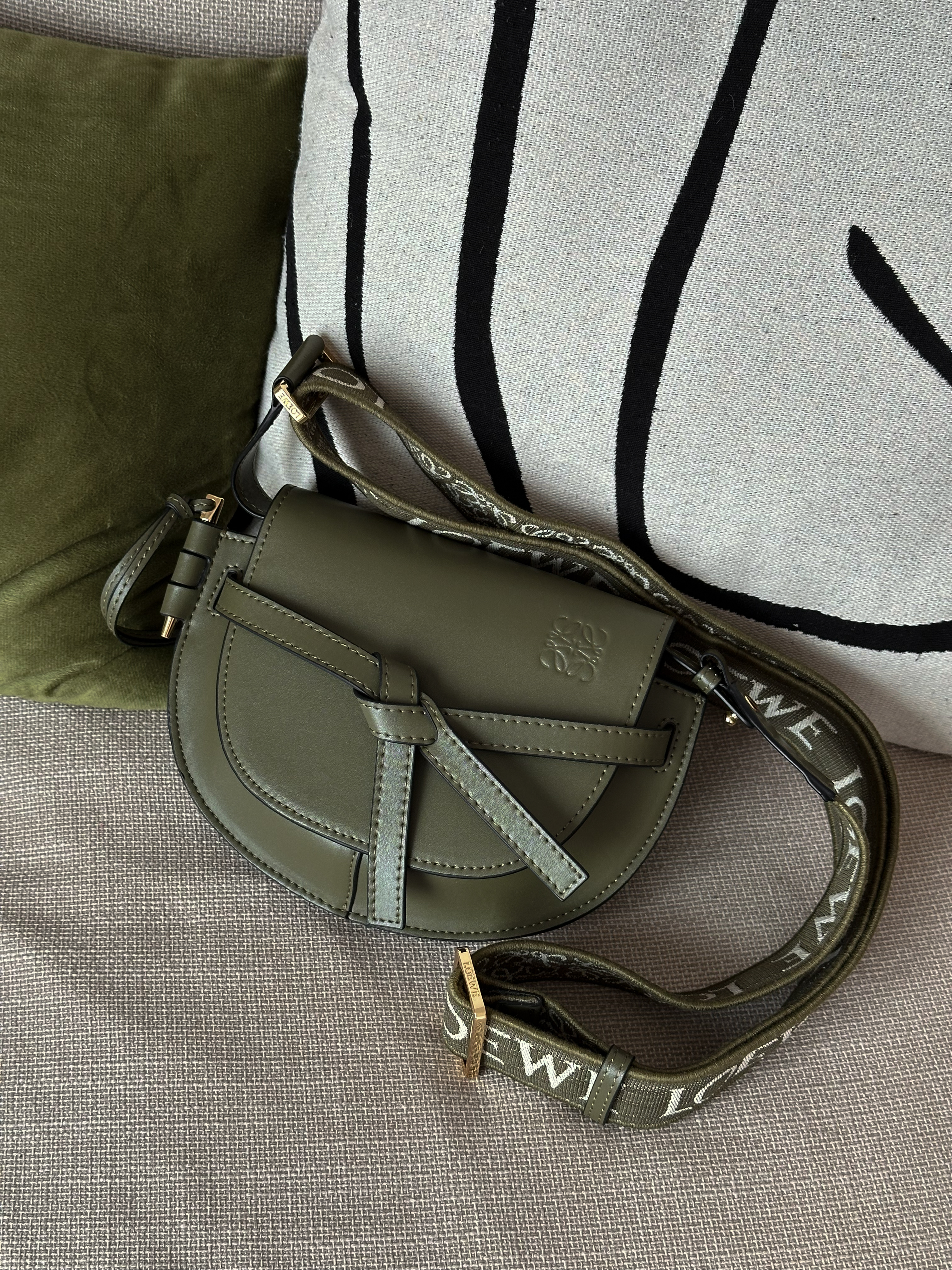 Loewe Gate Small leather and Jacquard Shoulder Bag Green