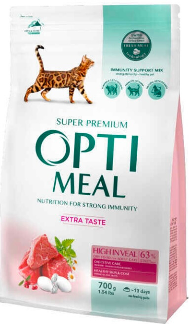 Оптіміл сухий корм  для дорослих котів з високим вмістом телятини 700гр.