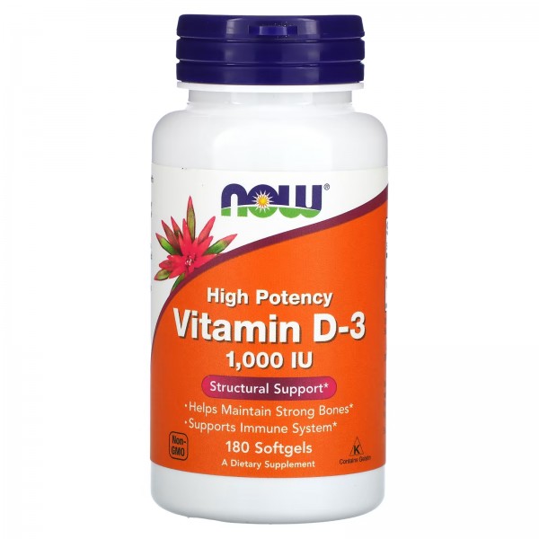 NOW Foods Vitamin D3 1000 IU – 180 софтгель капсул