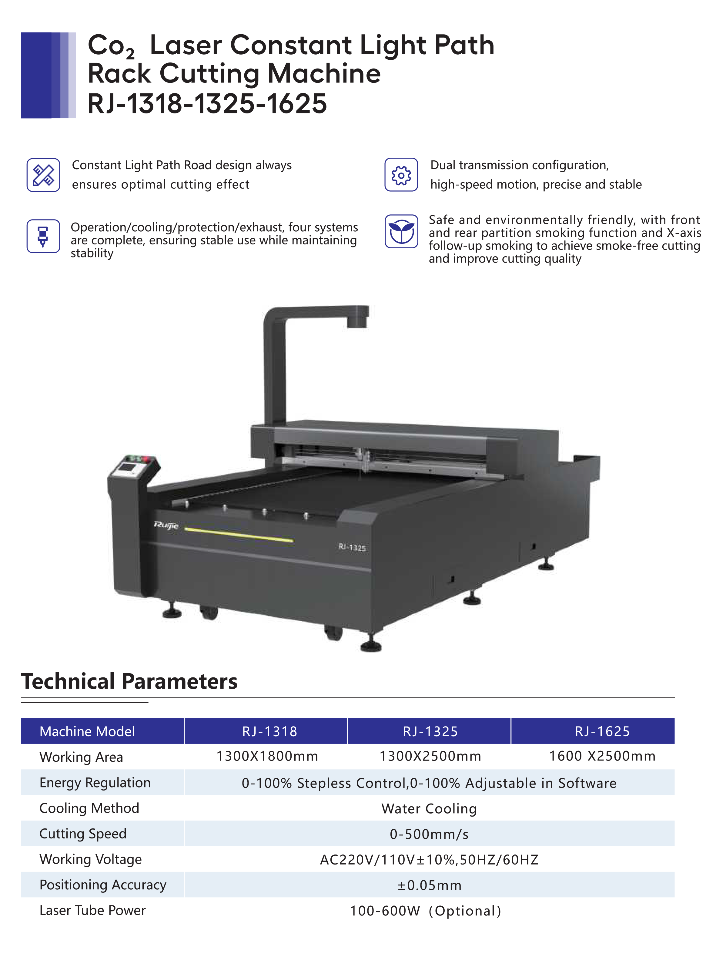CO2 Laser Constant Light Path Rack Cutting Machine RJ-1318-1325-1625