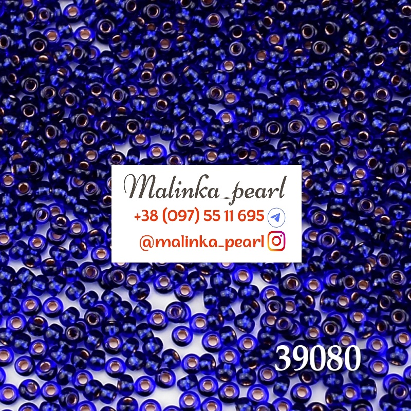 Бісер волошковий, прозорий з мідною серединкою